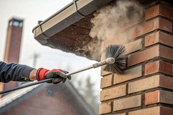 Dust swept off the chimney face before pointing
